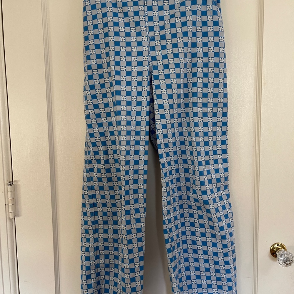 Blue and White Checkered Women's Pants